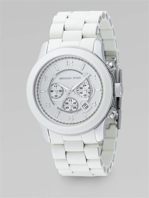 michael kors white leather strap watch|Michael Kors men's leather watch.